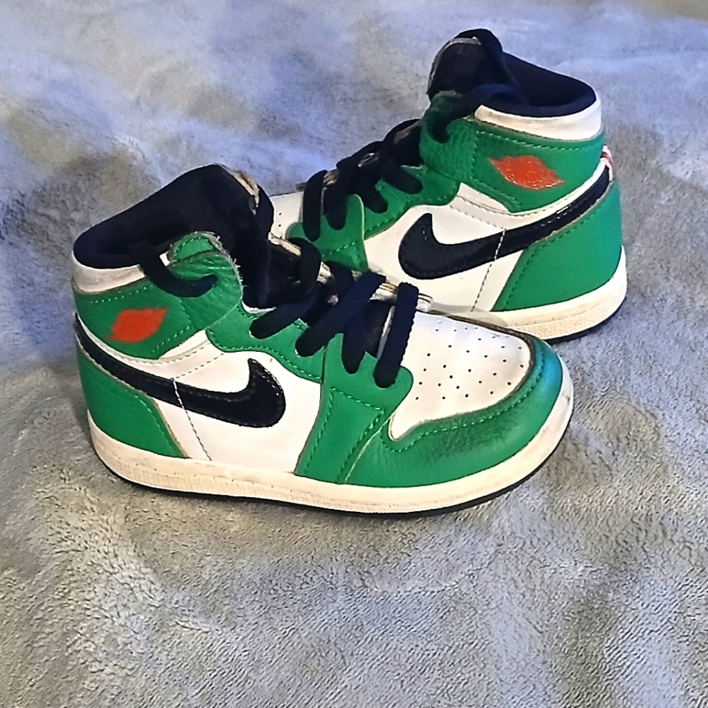 Kids Green and White Jordan High-Top Sneakers
